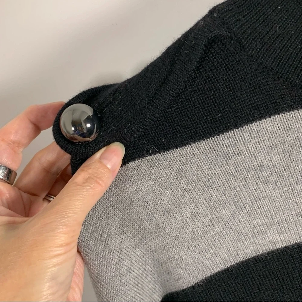Tory Burch Merino Wool Sweater Dress L Black Gray Stripe Pockets‎ Dolman Sleeves